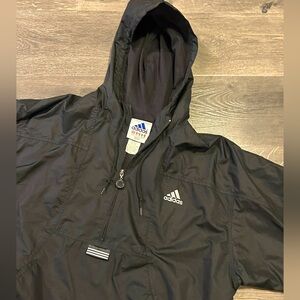 Vintage Adidas Windbreaker 1/4 zip pullover- black with white logo mens large